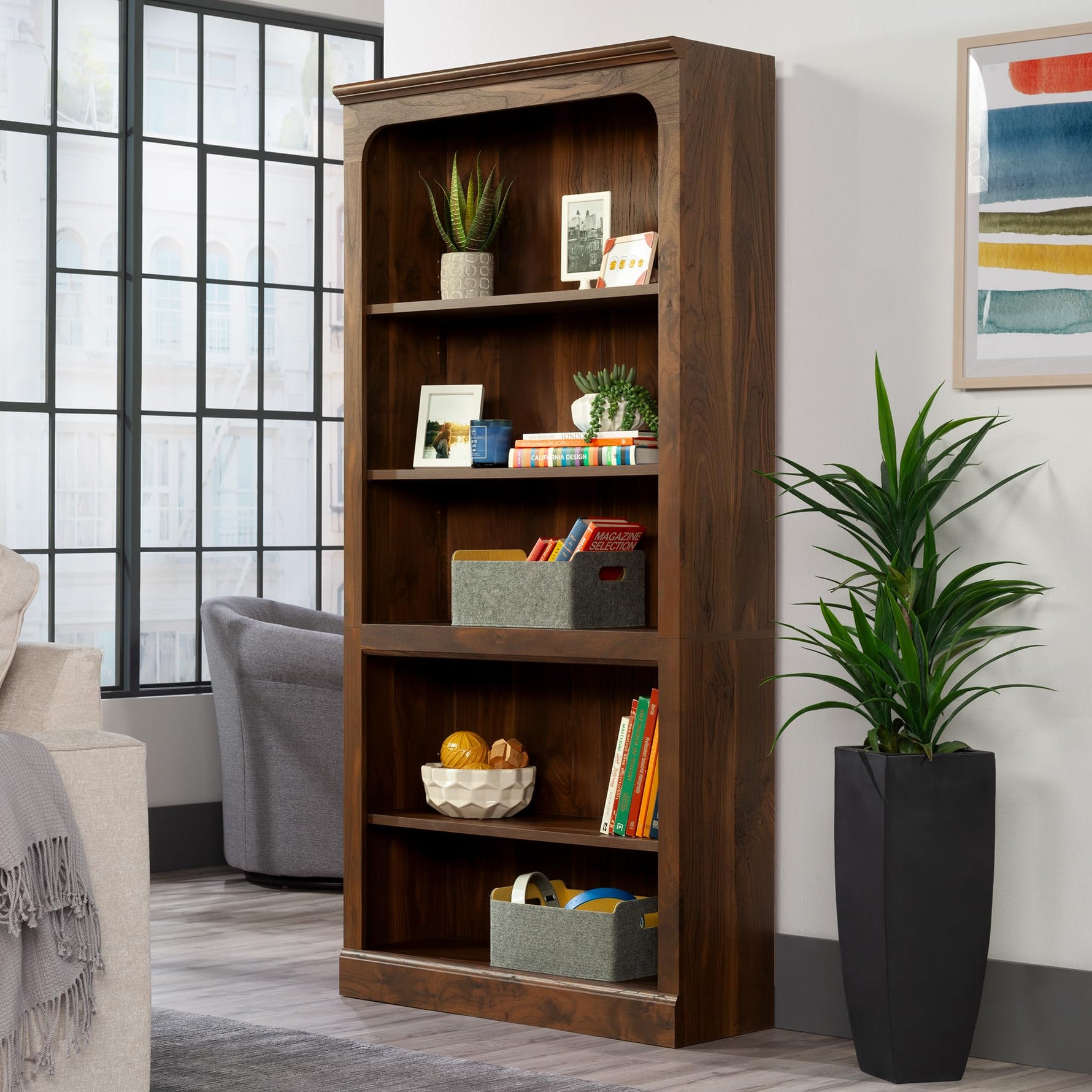 Sauder Select 5-Shelf Bookcase, Chalked Chestnut Finish