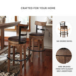 Signature Design by Ashley Valebeck Upholstered Swivel Stool, Cushioned Seat, Woven Fabric Upholstery, Wood, 24" H, Brown & Black