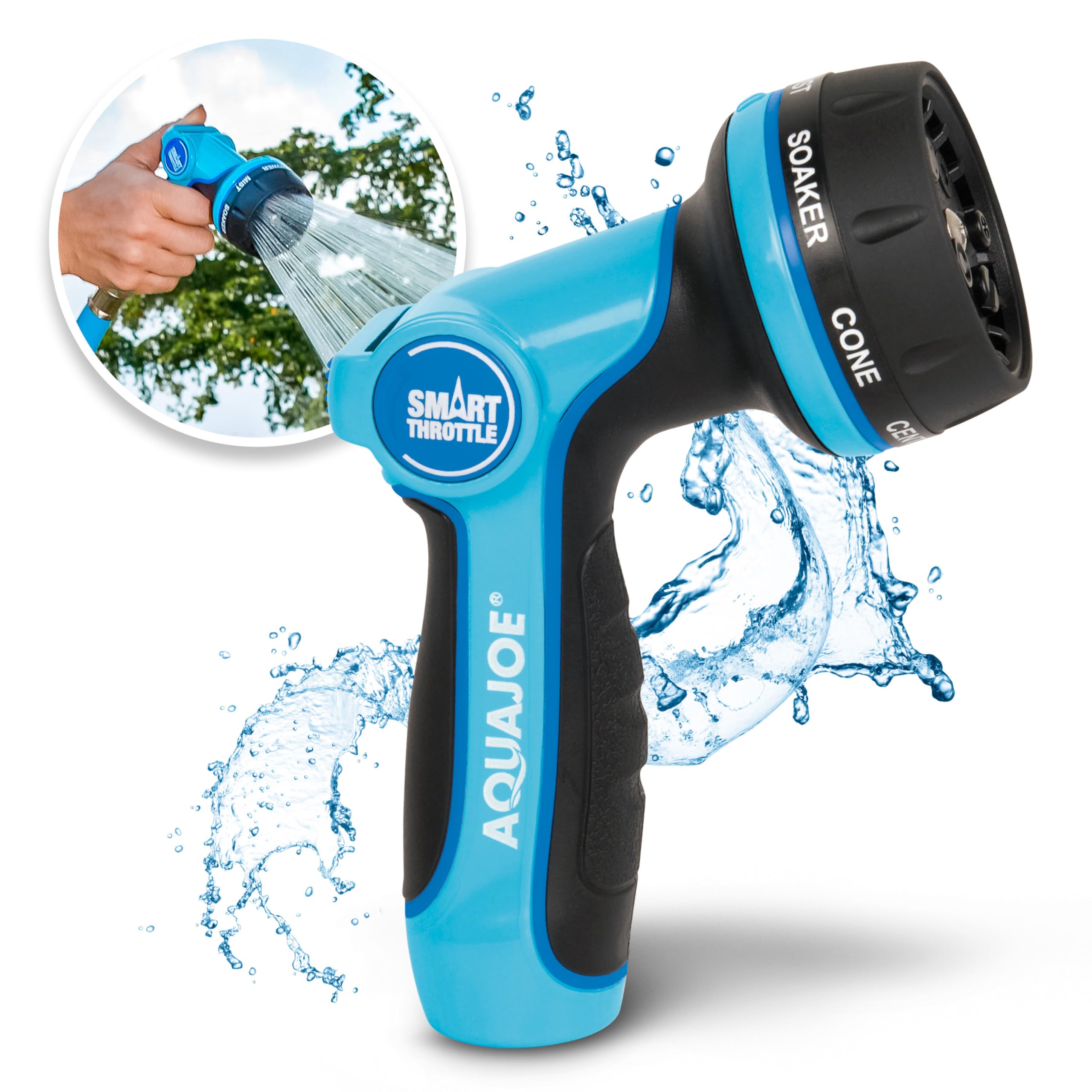 Aqua Joe AJHN102 Heavy-Duty Metal Multi-Function Hose Nozzle with Smart Throttle and 7 Sprayer Patterns