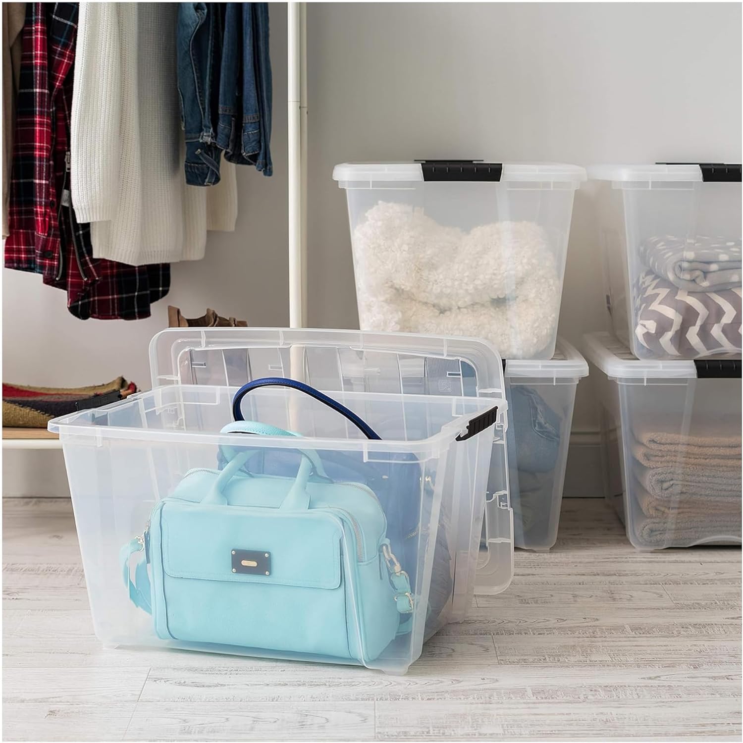 IRIS USA 6-Pack 6 Quart Storage Bins with Lids | Transparent design makes contents easy to find. Ideal for shoes, photos, documents, and small essentials. Nestable design