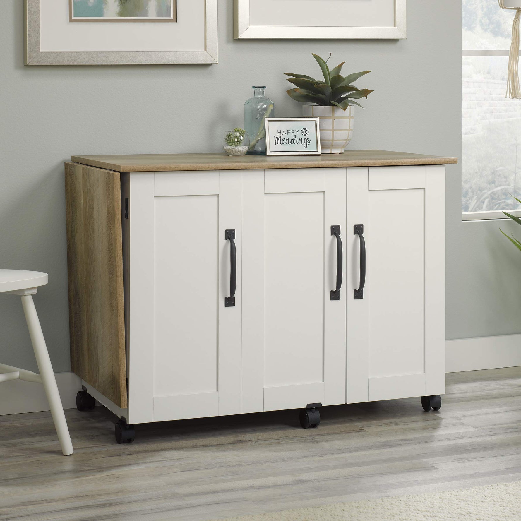 Sauder Miscellaneous Storage Easy Rolling Sewing and Craft Table/Cart/ Pantry cabinets, Cinnamon Cherry finish