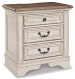 Signature Design by Ashley Realyn Traditional Cottage 1 Drawer Nightstand with Dovetail Construction & Open Display Shelf, Chipped White, 27" Tall, Distressed Brown