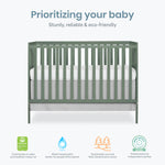 Dream On Me Synergy 5-in-1 Convertible Full-Size Baby Crib with Toddler, Day & Full Bed Conversion in White, GreenGuard Gold & BSA, 3 Mattress Heights, Sustainable Pinewood