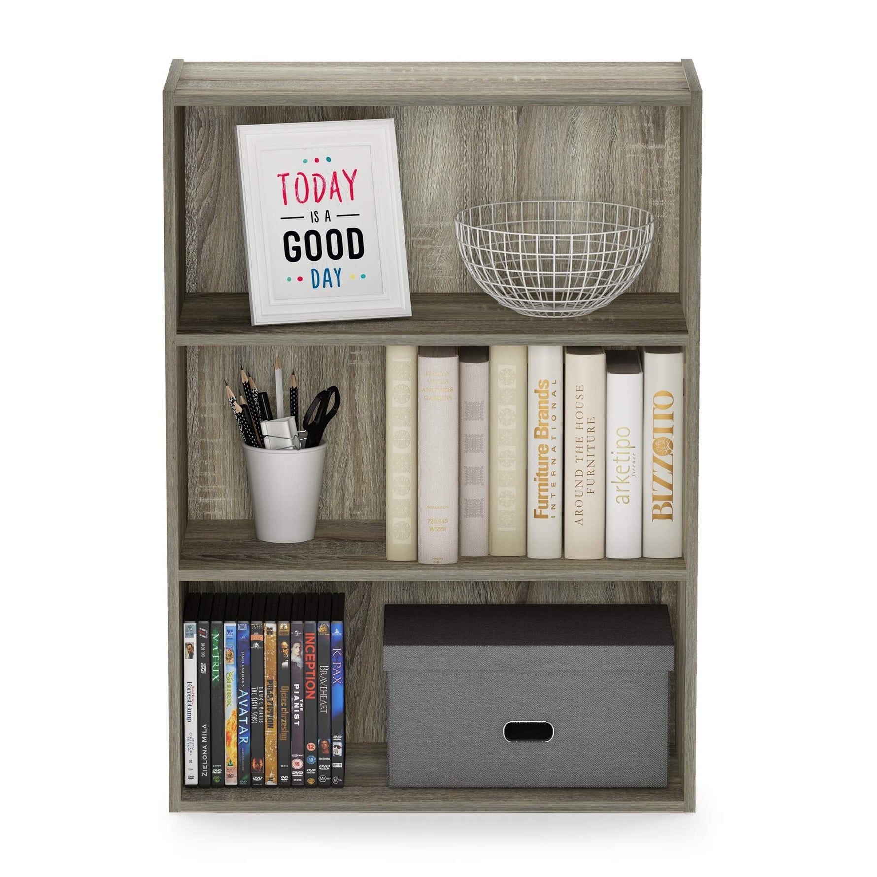 Furinno PASIR Book Shelf, 3-Tier Bookshelf, Storage Shelves Bookcase, 9.7 x 23.7 x 31.5, for Living Room, Bedroom, Home Office, Plain White
