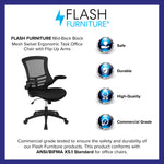 Flash Furniture Kelista Mid-Back Swivel Office Chair with Adjustable Seat Height, Ergonomic Mesh Desk Chair with Flip-Up Armrests, Black