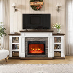 Naice 72" Electric Fireplace with Mantel and Cabinets, Fireplace TV Stand for Living Room Bedroom, Stacked Stone Surround and Remote Control 3D Realistic Flame, Black