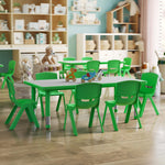 Flash Furniture Emmy Adjustable Classroom Activity Table with 6 Stackable Chairs, Plastic Activity Table for Kids, 23.625" W x 47.25" L, Blue/Gray