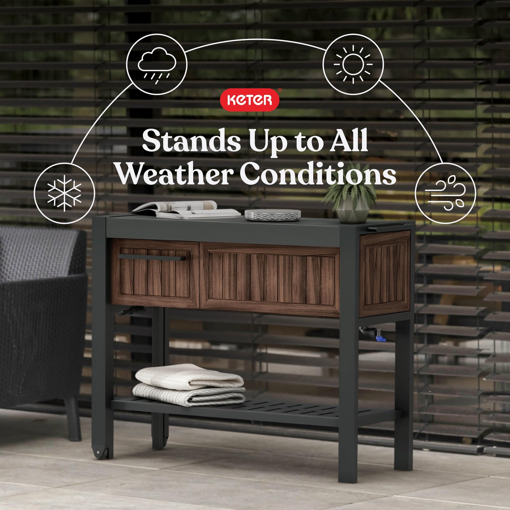 Keter Unity XL Portable Outdoor Table with Stainless Steel Top for Kitchen Prep and Outdoor Storage Cabinet for Grilling Accessories, Dark Grey