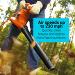 BLACK+DECKER Corded Leaf Blower Leaf Vacuum and Leaf Mulcher 3-in-1, Up to 230 MPH, 12 Amp Handheld Blower and Vacuum Combo (BV3600)