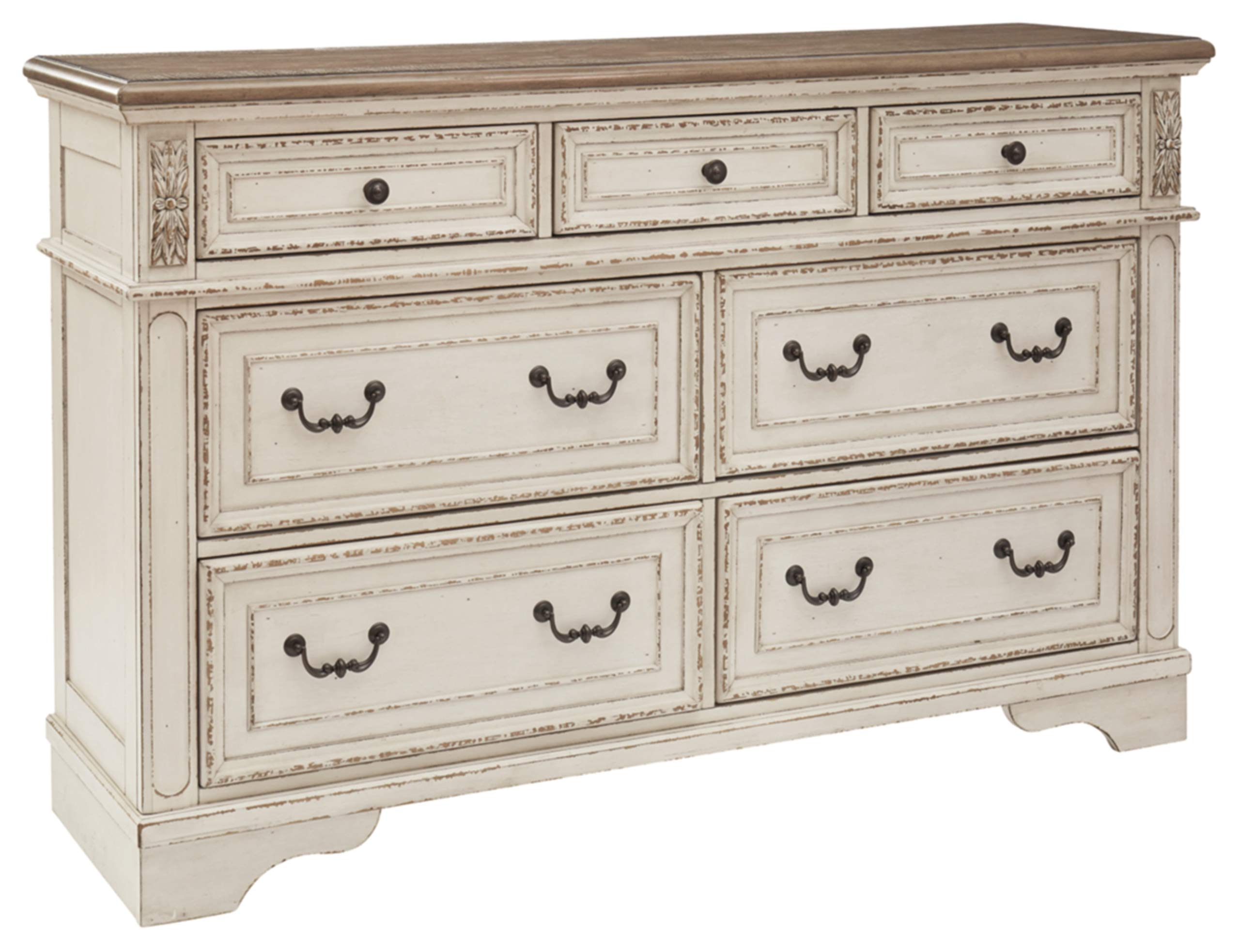 Signature Design By Ashley Realyn French Country Youth 6 Drawer Dresser, Chipped White & Brown