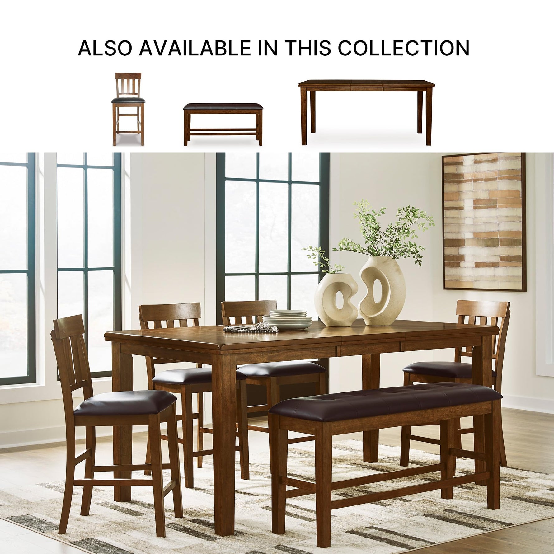 Signature Design by Ashley Haddigan Upholstered Barstool, 2 Count, Slat Back Design, Cushioned Seat, Wood, 25.5" H, Dark Brown