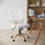 Flash Furniture Whitney Mid-Back Swivel LeatherSoft Desk Chair with Wheels, Padded Seat and Armrests, Adjustable Height Padded Office Chair, Black