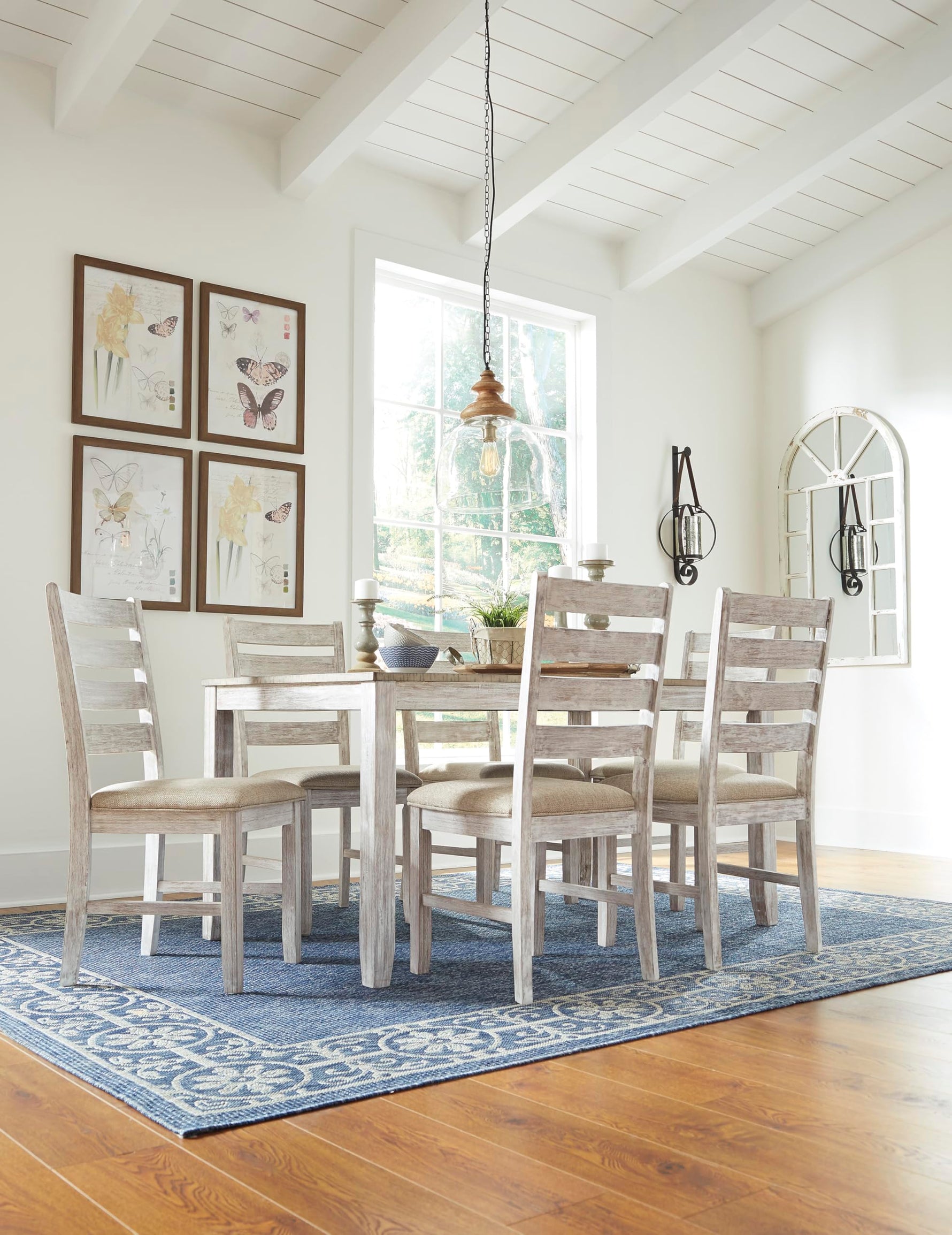 Signature Design by Ashley Caitbrook Rustic 7-Piece Dining Set – Rectangular Table with 6 X-Back Upholstered Chairs, Gray