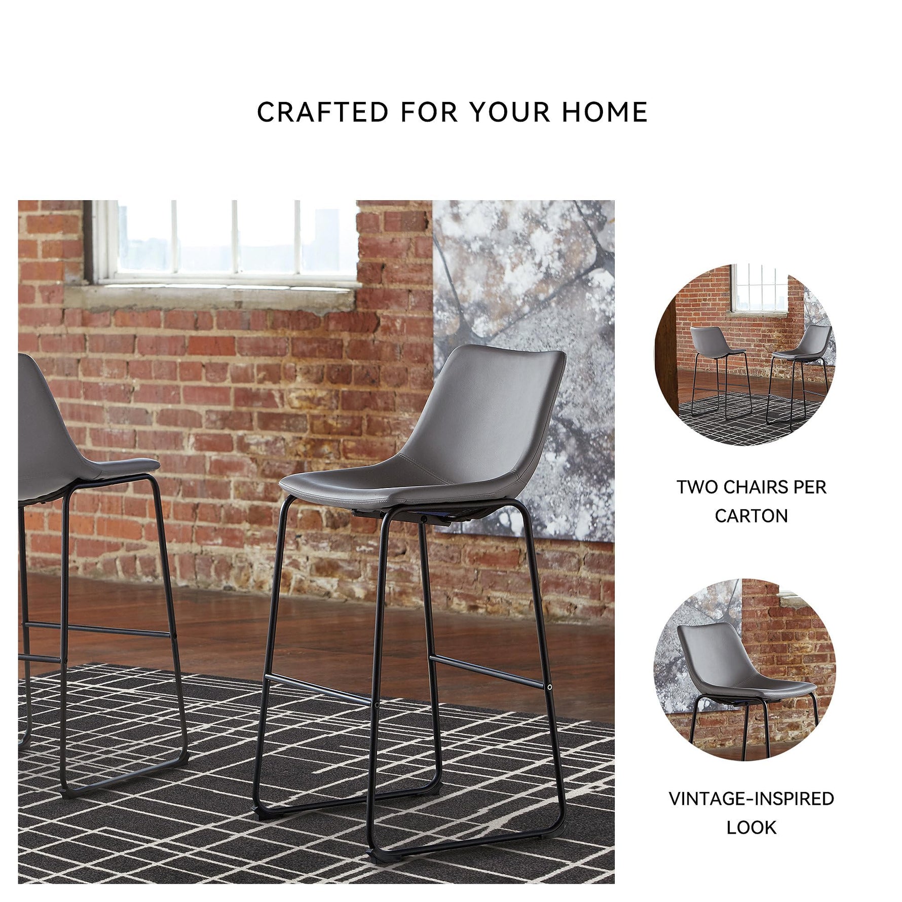 Signature Design by Ashley Centiar 24" Counter Height Modern Bucket Barstool, 2 Count, Black