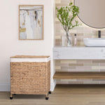 Seville Classics Premium Natural Handwoven Portable Laundry Bin Basket with Carrying Handles, Household Storage for Clothes, Linens, Sheets, Natural Water Hyacinth and Gray Rope, 3 Piece Set