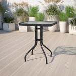 Flash Furniture Barker 23.5" Square Indoor/Outdoor Tempered Glass Patio Side Table, Outdoor Patio Table for Commercial or Residential Use, Clear/Black