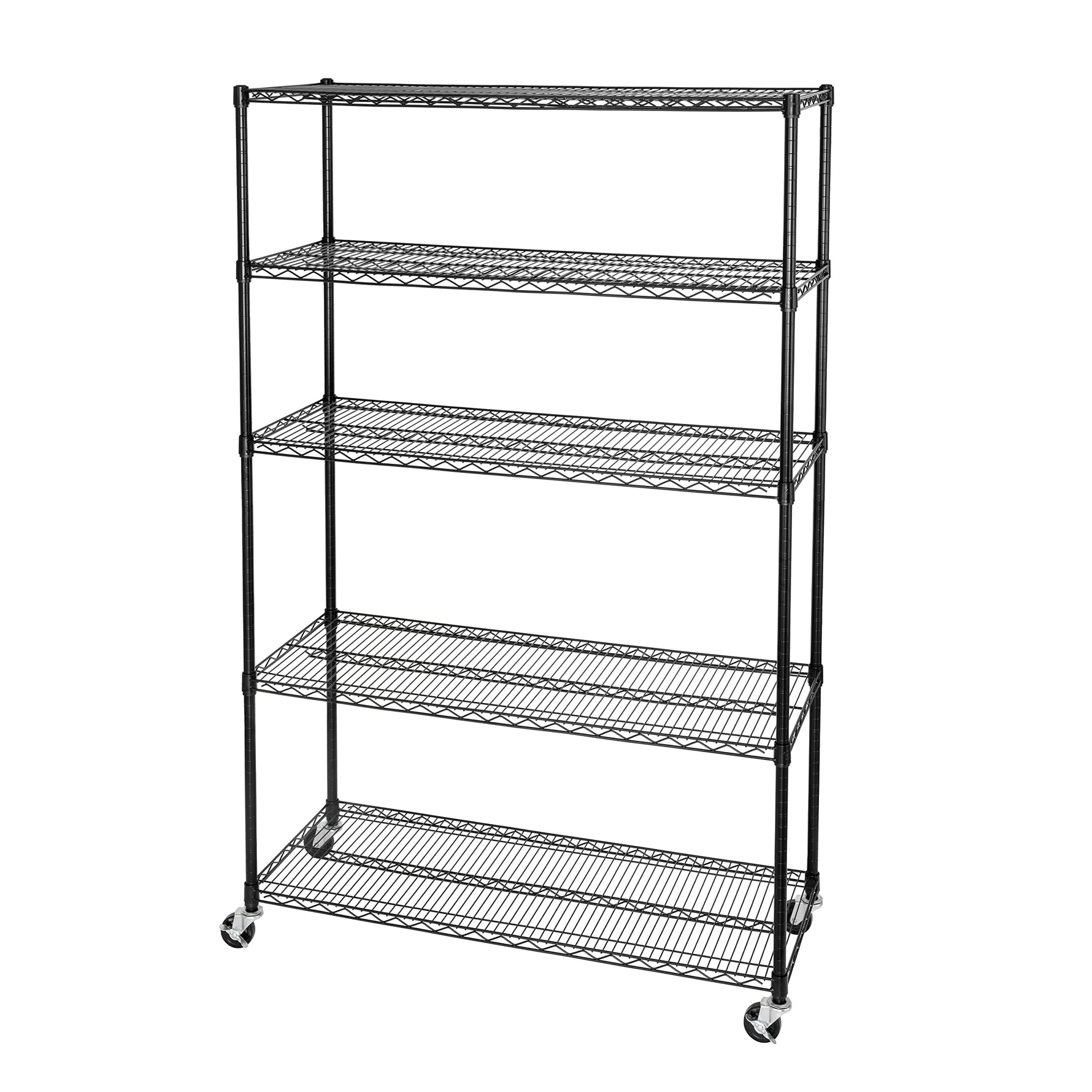 UltraDurable 5-Tier NSF Steel Wire Shelving, 48"W x 24"D x 76"H, Black | Heavy-duty commercial-grade solid steel wire storage rack featuring 800 pounds per shelf weight capacity