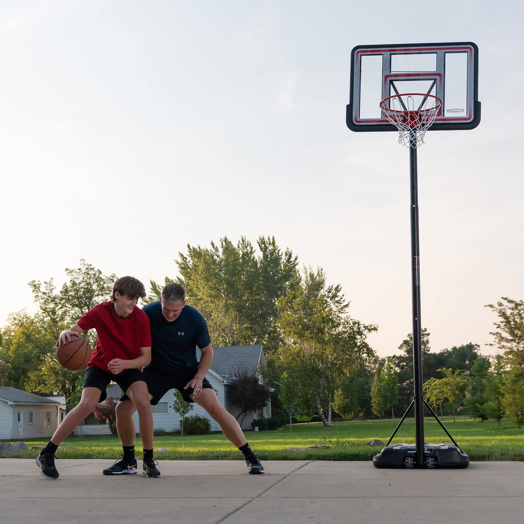 Lifetime Portable Basketball Hoop, Adjustable Height 7.5-10 Ft, 44 Inch Shatterproof Fusion Backboard, Base with Wheels