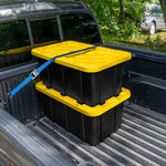 Sterilite Industrial Storage Tote with Lids for Garage, 27 Gallon, 4-Pack | Heavy-Duty and Stackable Utility Box Containers for Home, Office, and Basement Organization, Black/Yellow
