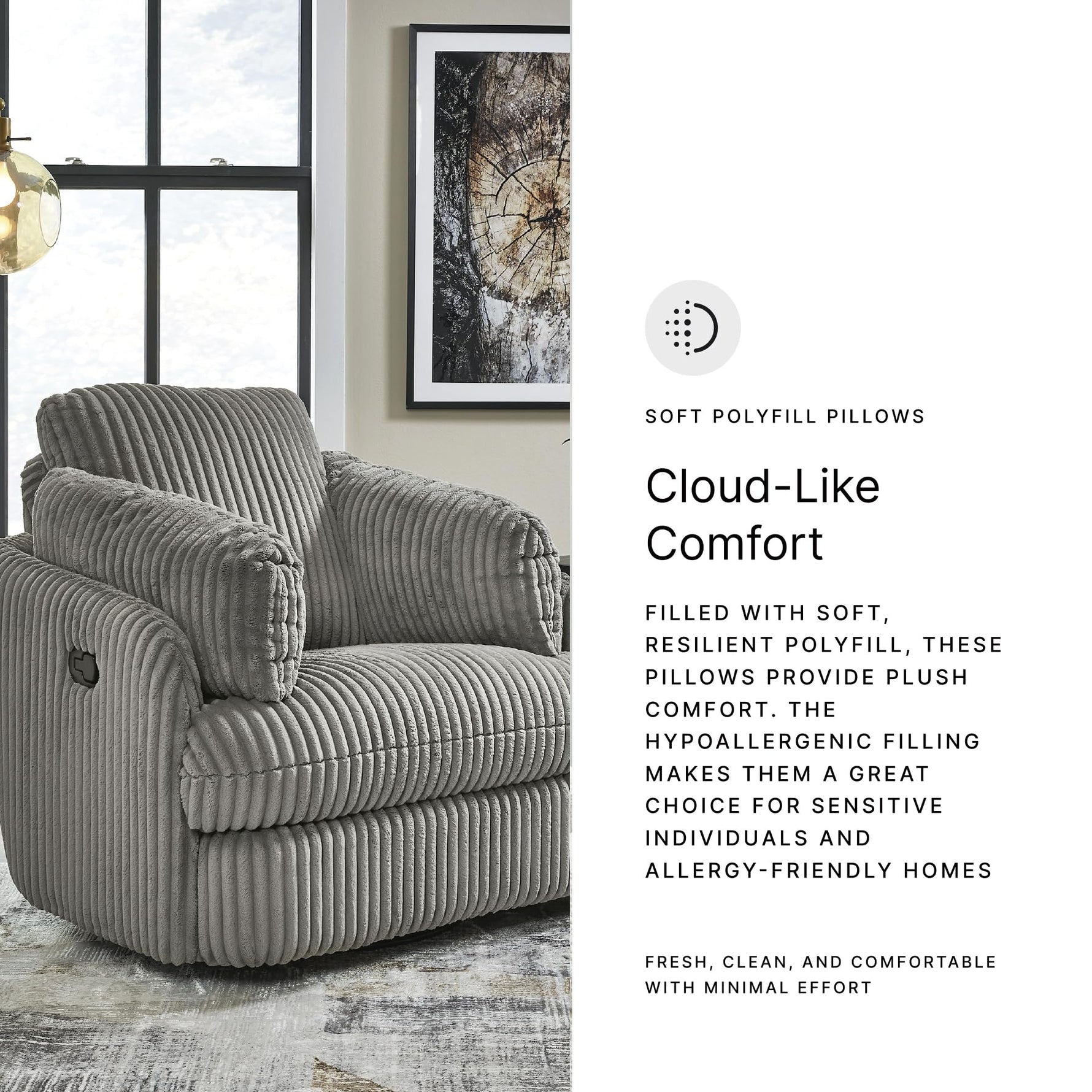 Signature Design by Ashley Tie-Breaker Swivel Glider Recliner, 2 Bolster Pillows, Hidden Storage, Fabric Upholstery, 41.38" W x 40.25" D x 39.75" H, Light Gray
