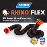 Camco RhinoFLEX 10’ Camper/RV Sewer Hose Extension - Features Collapsible Design for RV Storage - Includes Pre-Attached Lug & Bayonet Fitting -Heavy Duty Polyolefin & Reinforced w/Steel Wire (39774)
