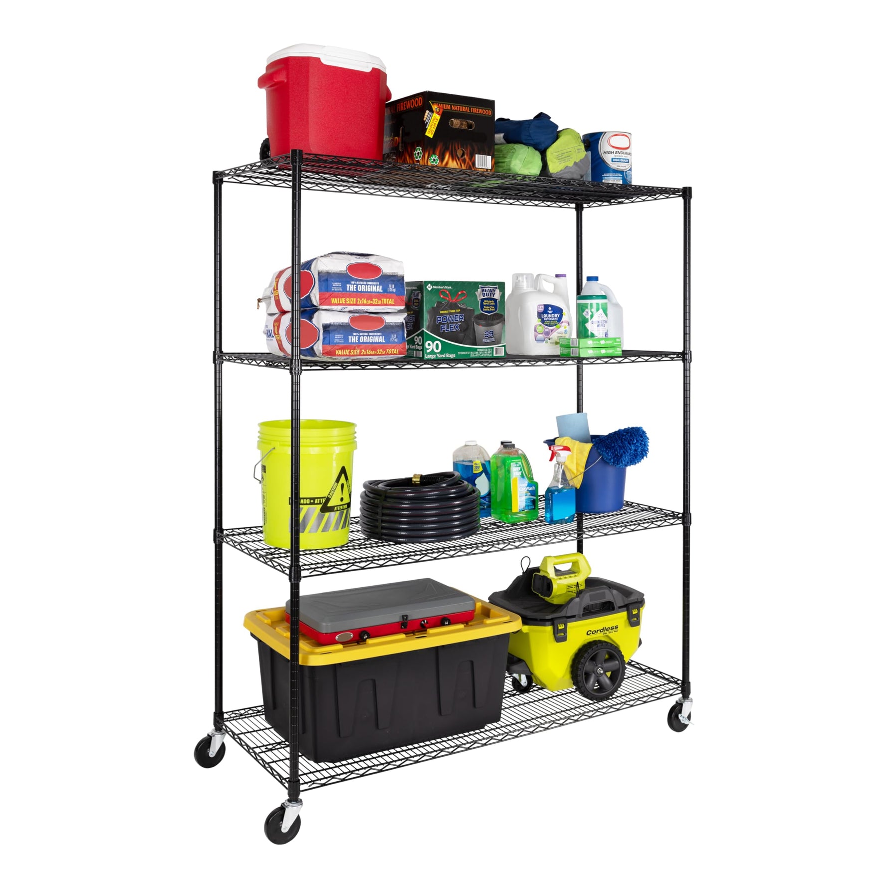 UltraDurable 5-Tier NSF Steel Wire Shelving, 48"W x 24"D x 76"H, Black | Heavy-duty commercial-grade solid steel wire storage rack featuring 800 pounds per shelf weight capacity