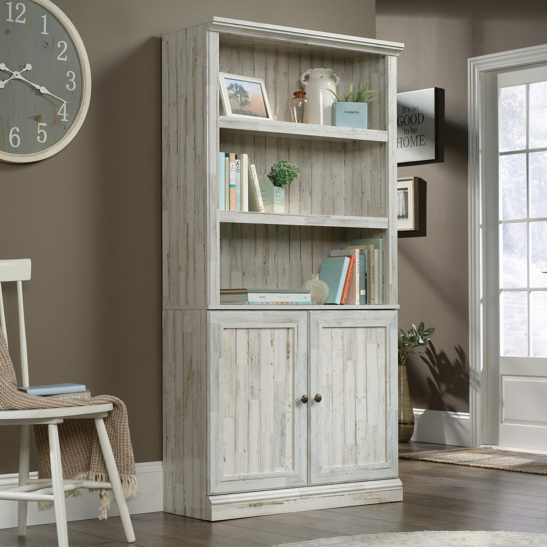Sauder Miscellaneous Storage 5-Shelf/Book Shelf 2-Door Bookcase, Glacier Oak Finish
