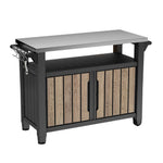 Keter Unity XL Portable Outdoor Table with Stainless Steel Top for Kitchen Prep and Outdoor Storage Cabinet for Grilling Accessories, Dark Grey