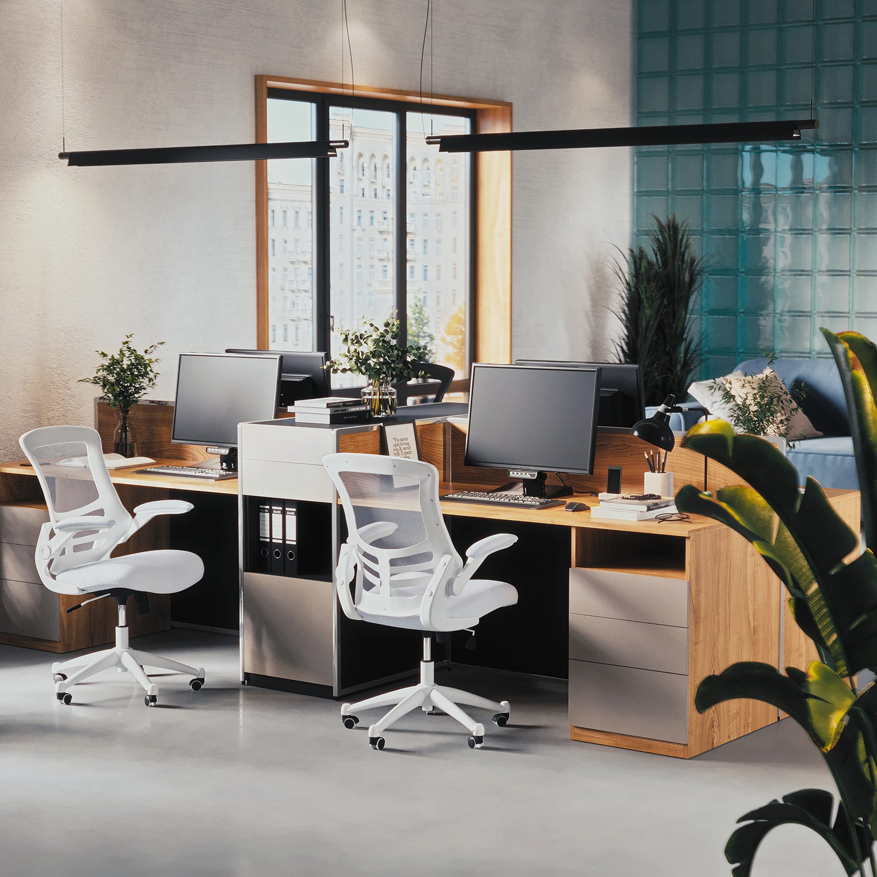 Flash Furniture Kelista Mid-Back Swivel Office Chair with Adjustable Seat Height, Ergonomic Mesh Desk Chair with Flip-Up Armrests, Black