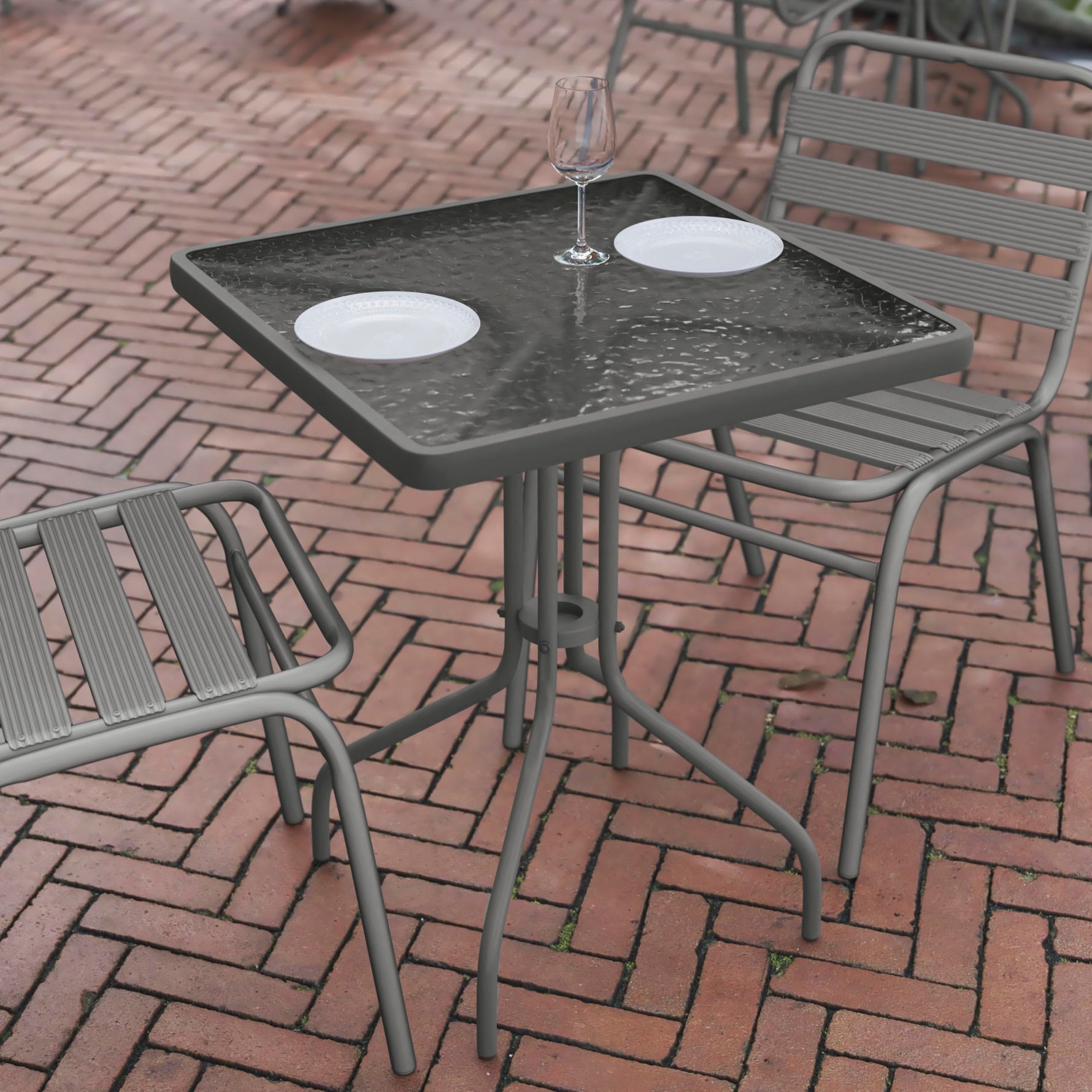 Flash Furniture Barker 23.5" Square Indoor/Outdoor Tempered Glass Patio Side Table, Outdoor Patio Table for Commercial or Residential Use, Clear/Black