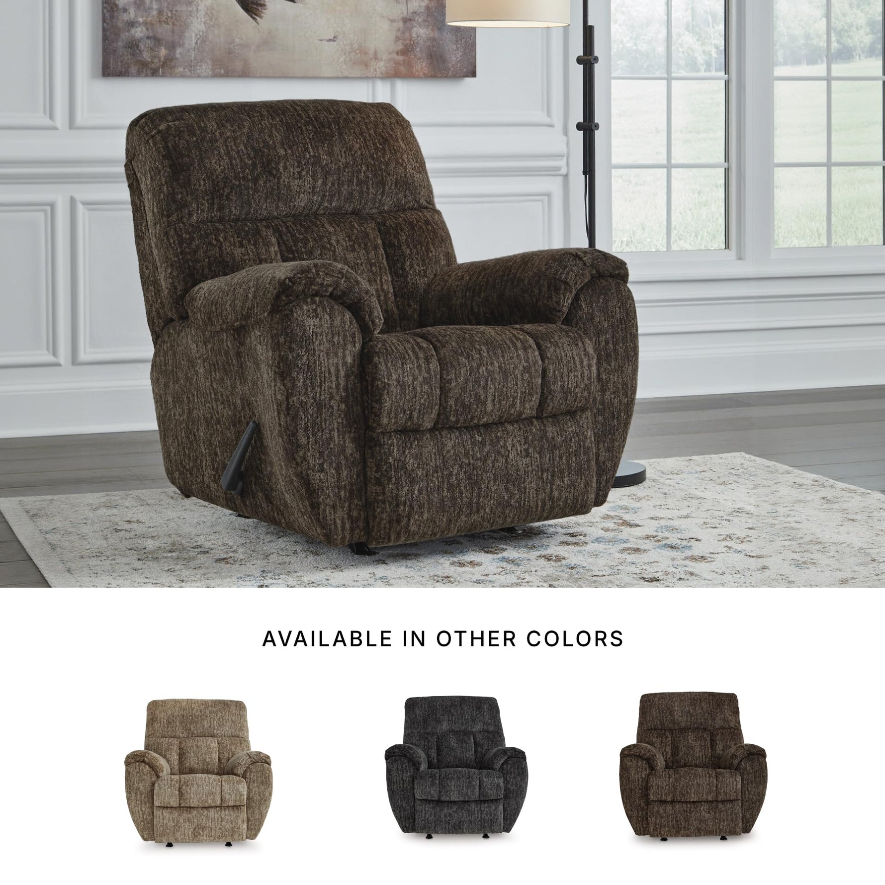 Signature Design by Ashley Skymaker Modern Faux Leather Manual Rocker Recliner with Track Arms, Dark Brown