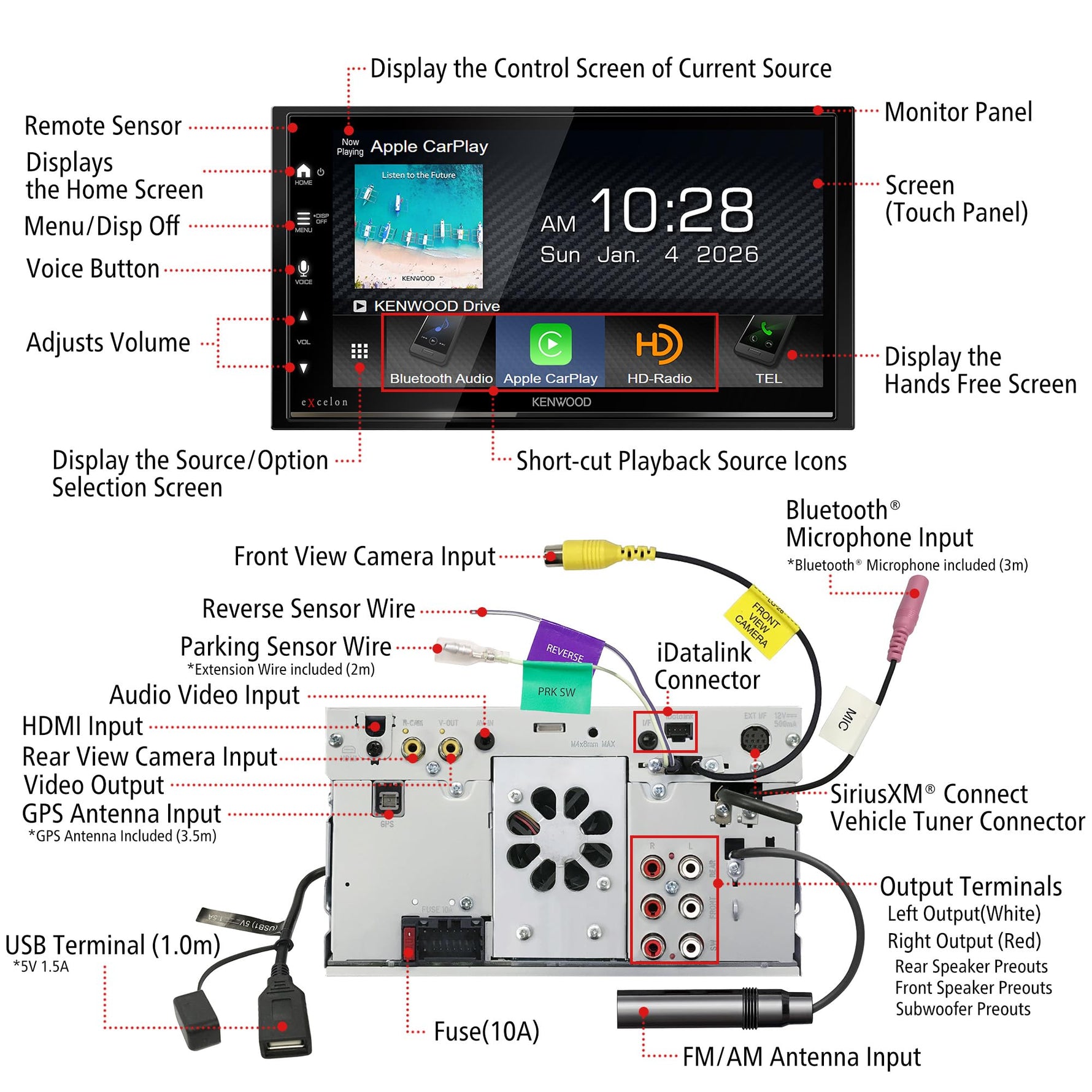 KENWOOD DMX809S eXcelon 6.95-Inch Capacitive Touch Screen, Car Stereo, Wireless and Wired CarPlay and Android Auto, Bluetooth, AM/FM HD Radio, MP3 Player, USB Port, Double DIN, 13-Band EQ, SiriusXM
