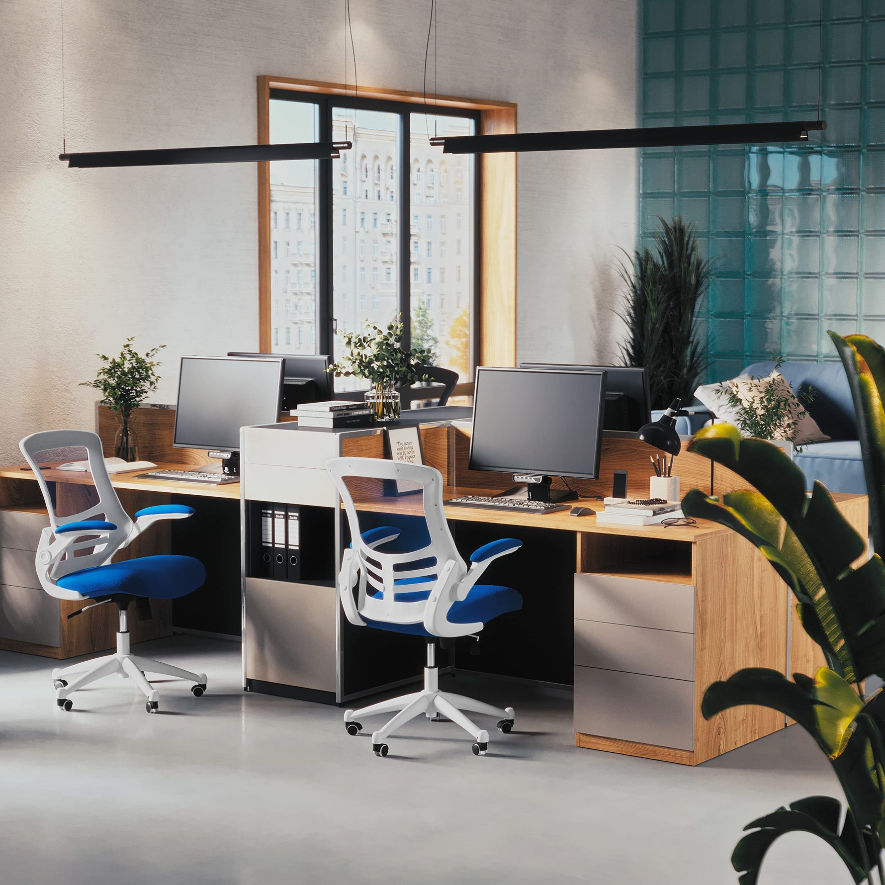 Flash Furniture Kelista Mid-Back Swivel Office Chair with Adjustable Seat Height, Ergonomic Mesh Desk Chair with Flip-Up Armrests, Black
