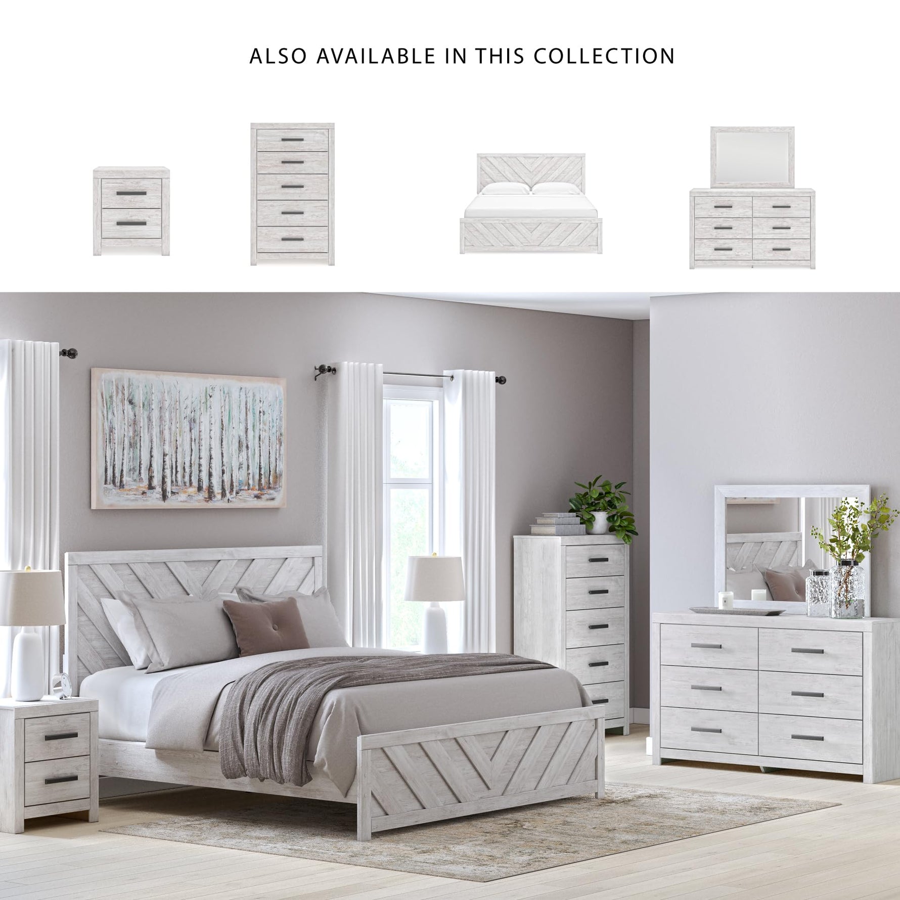 Signature Design by Ashley Cayboni Vintage 5 Drawer Wide Chest with Safety Stop for Bedroom, White