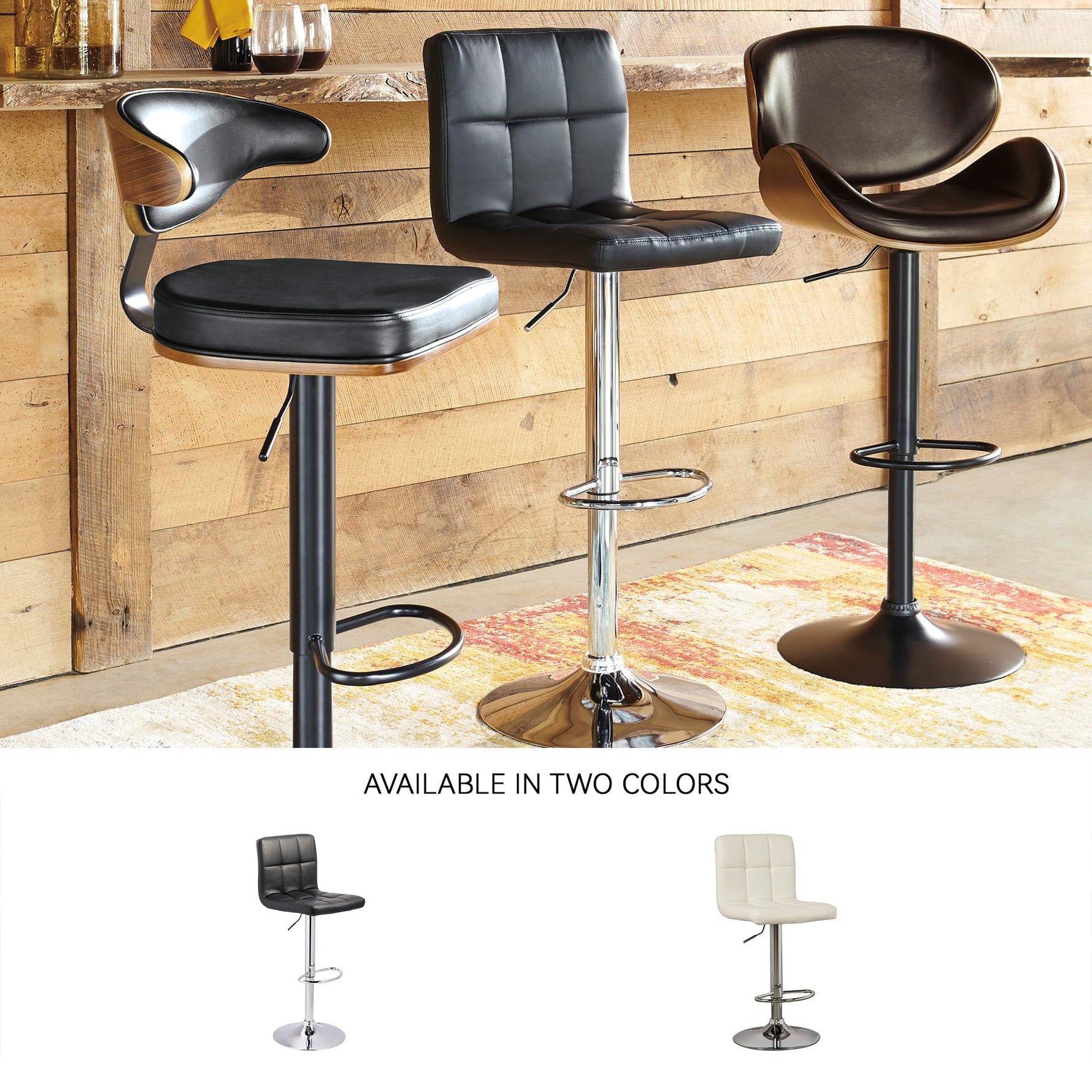 Signature Design by Ashley Centiar 24" Counter Height Modern Bucket Barstool, 2 Count, Black