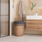 Seville Classics Premium Natural Handwoven Portable Laundry Bin Basket with Carrying Handles, Household Storage for Clothes, Linens, Sheets, Natural Water Hyacinth and Gray Rope, 3 Piece Set