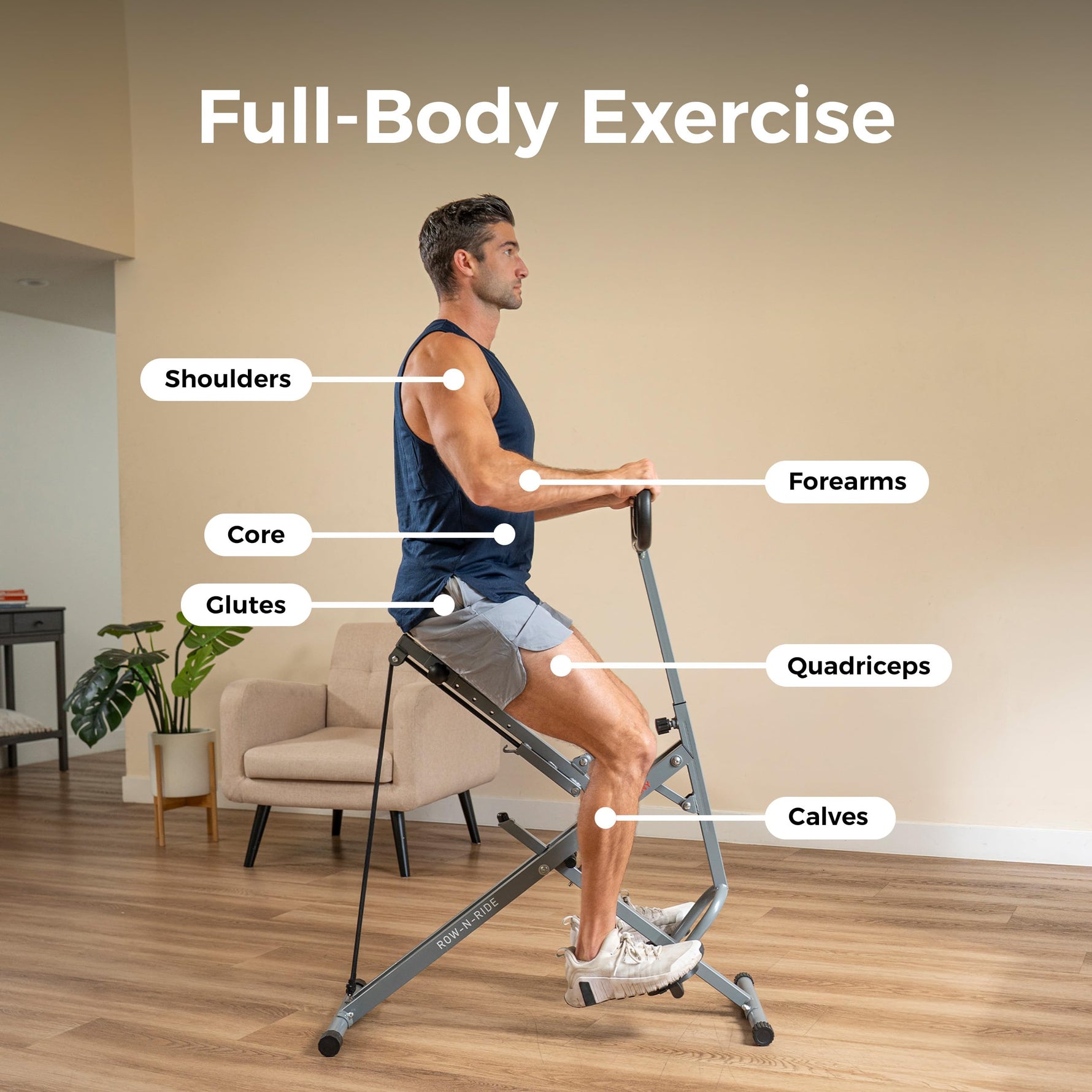 Sunny Health & Fitness Smart Row-N-Ride Glute & Leg Trainer, Foldable Squat Assist Rower with Exclusive SunnyFit App Connection