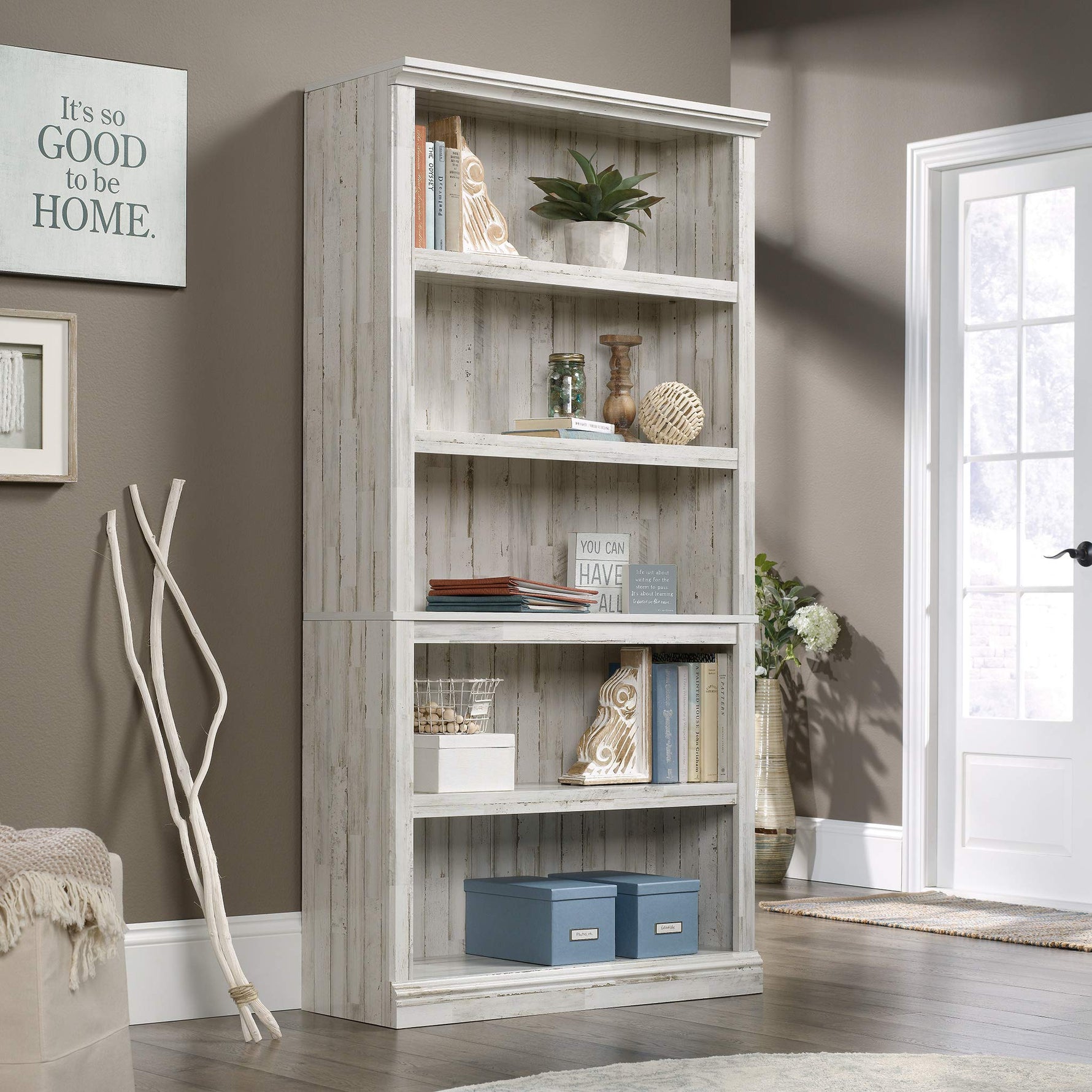 Sauder 5-Shelf Split Bookcase/ Book shelf, Oiled Oak finish