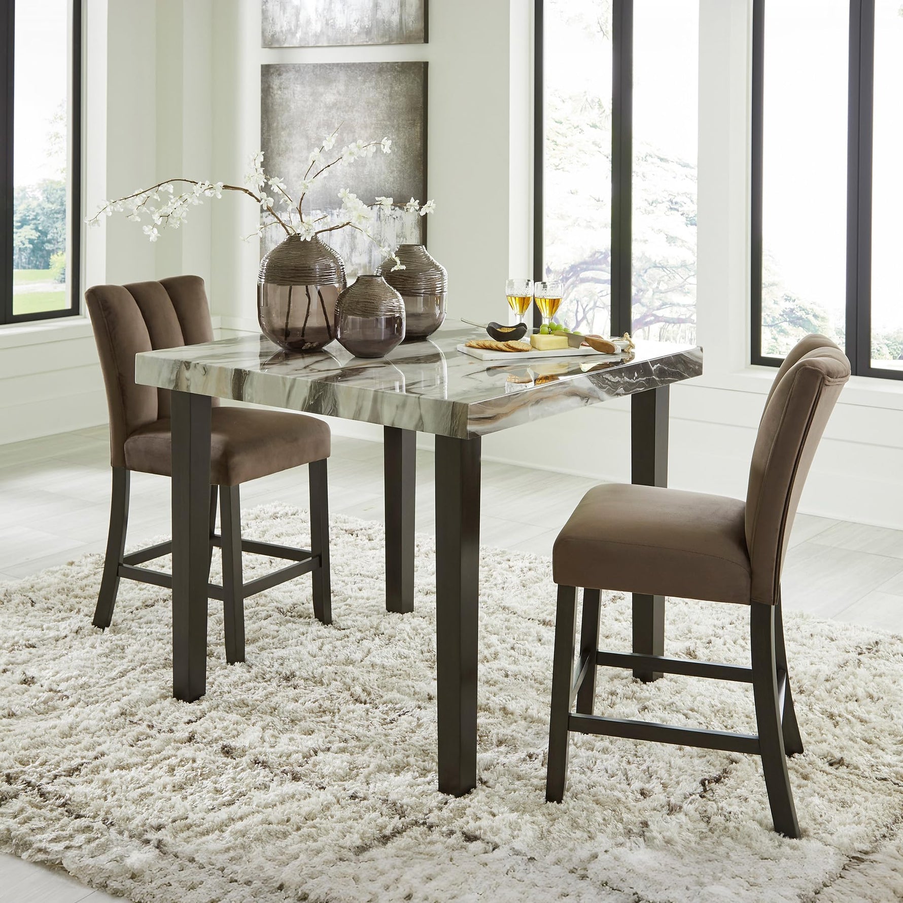 Signature Design by Ashley Centiar 24" Counter Height Modern Bucket Barstool, 2 Count, Black