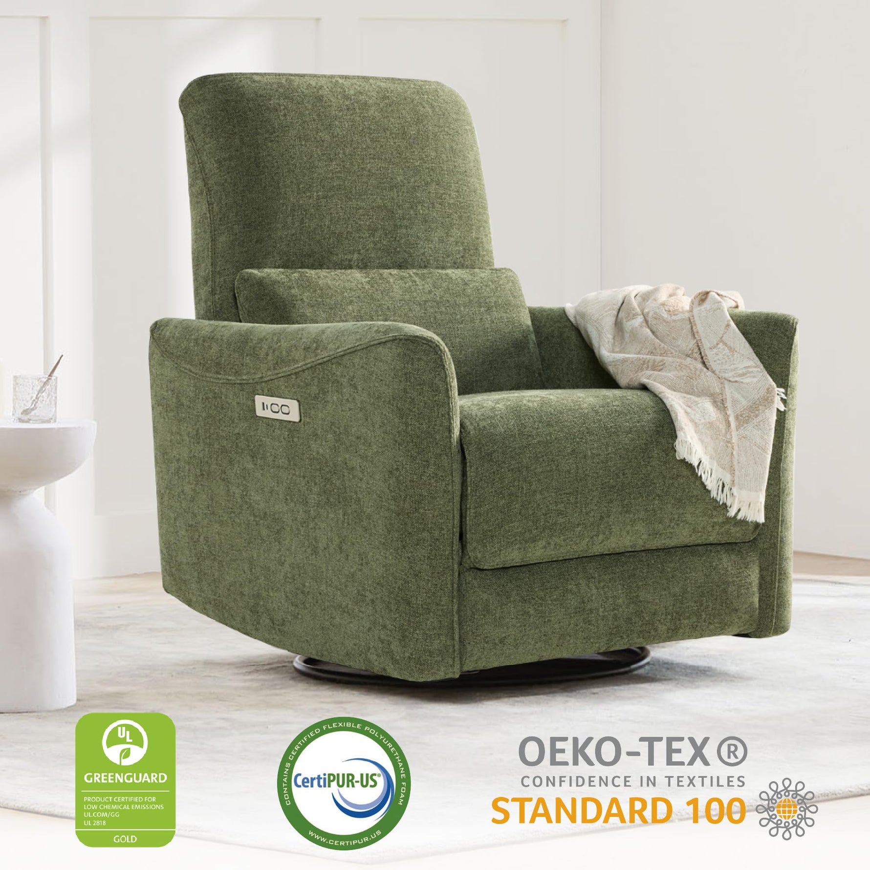 CHITA Power Recliner Chair Swivel Glider, FSC Certified Upholstered Living Room Nursery Reclining Sofa Chair with Lumbar Support, Linen