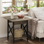 GreenForest End Table 24 inch for Living Room, Large Square Side Tables with X-Frame, Tall Industrial Bedside Nightstand with 2-Tier Storage, Rustic Walnut