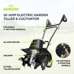Sun Joe Corded Electric Garden Tiller & Cultivator with Steel Tines, 16 Inch, 12-Amp Motor - Heavy-Duty Tilling Machine for Lawn, Yard, and Gardening Care, TJ603E