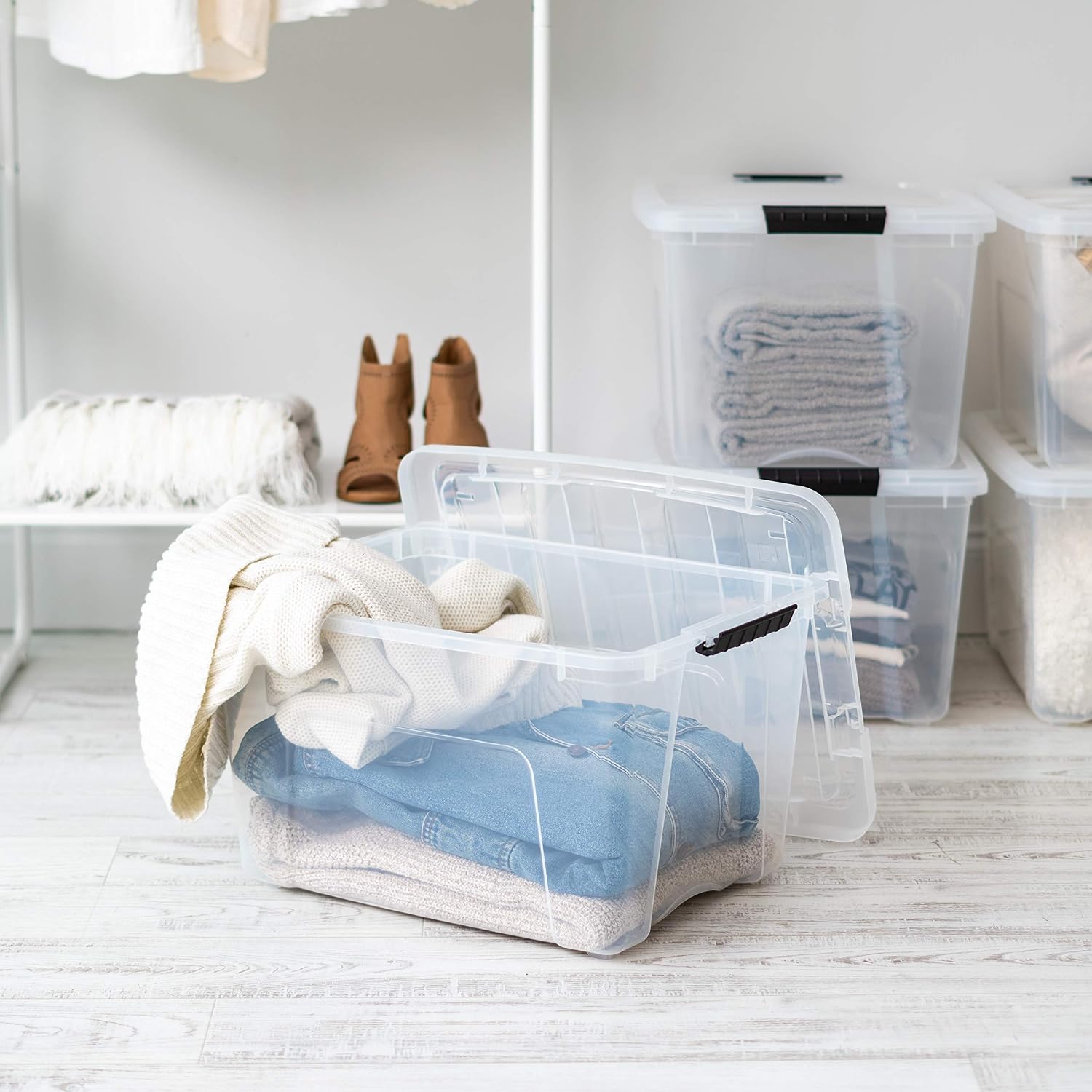 IRIS USA 6-Pack 6 Quart Storage Bins with Lids | Transparent design makes contents easy to find. Ideal for shoes, photos, documents, and small essentials. Nestable design
