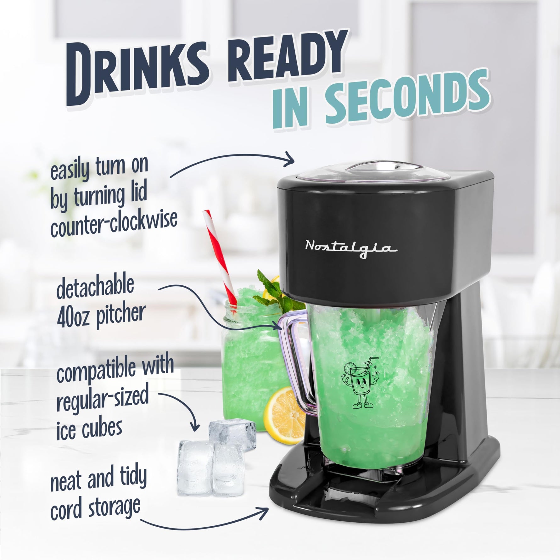 Nostalgia Retro 40-Ounce Frozen Beverage Station - Slushie Machine and Ice Shaver with Automatic Mixing for Soda, Cocktails and Margaritas - Easy & Safe Use - Black