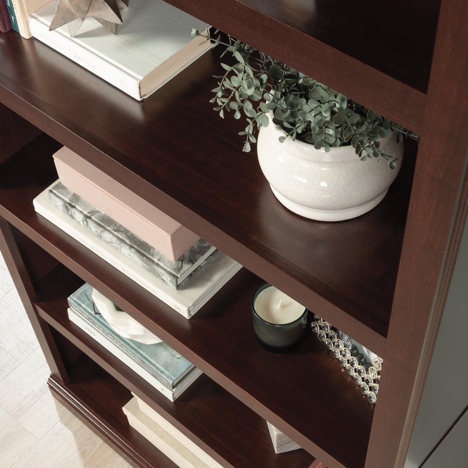 Sauder 5-Shelf Split Bookcase/ Book shelf, Oiled Oak finish
