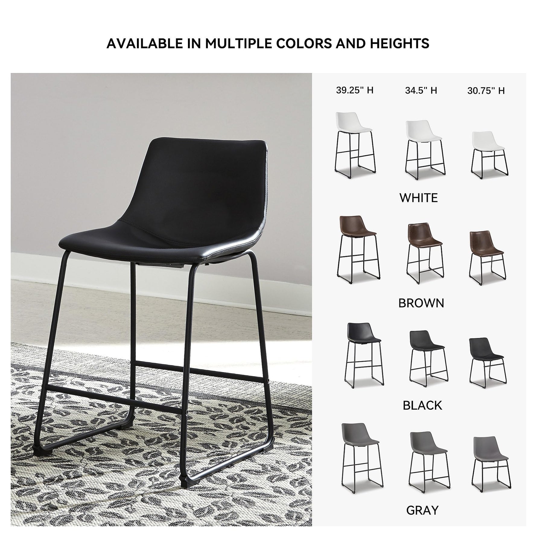 Signature Design by Ashley Centiar 24" Counter Height Modern Bucket Barstool, 2 Count, Black