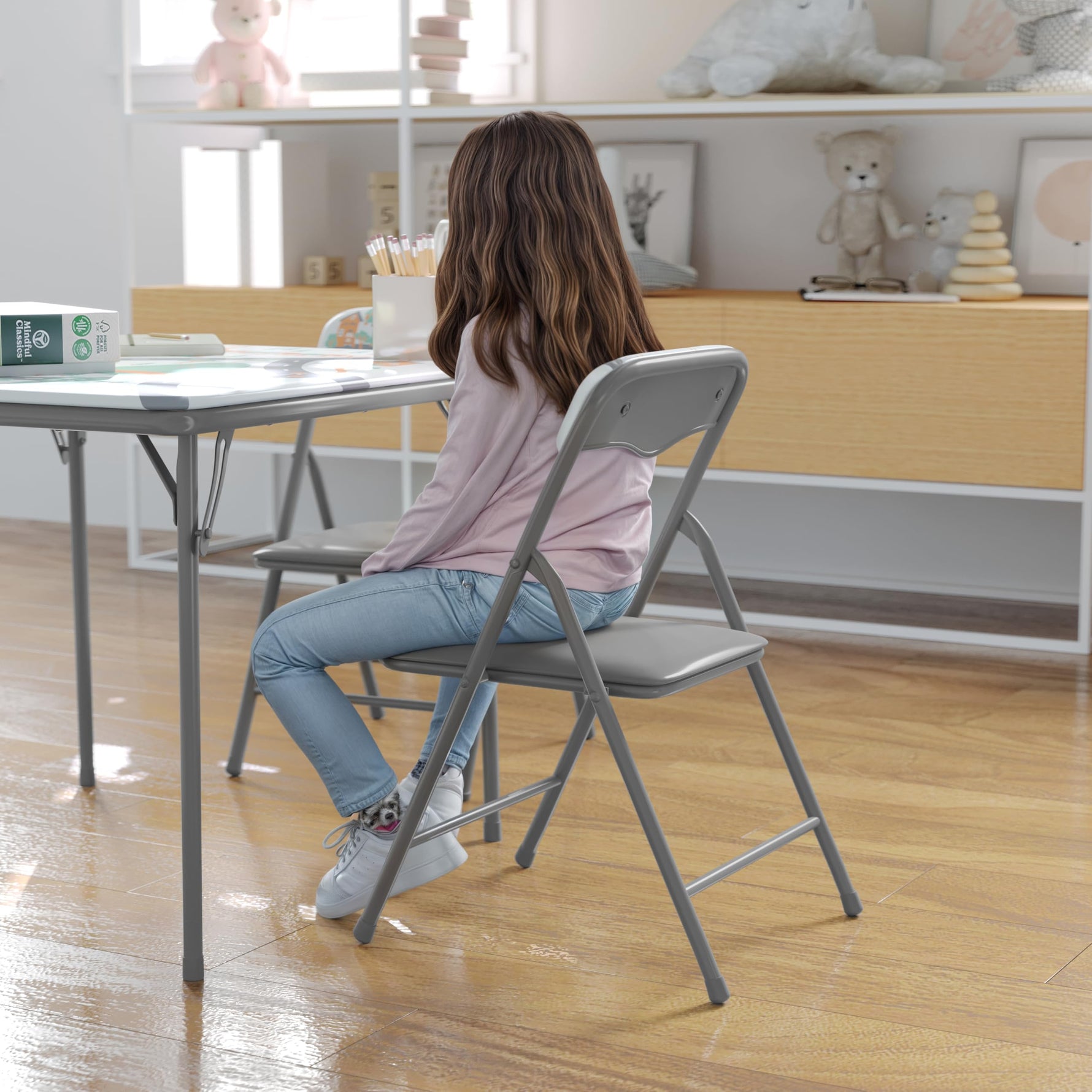 Flash Furniture Mindy Kids 5-Piece set Folding Square Table and Chairs Set for Daycare and Classrooms, Children's Activity Table and Chairs Set, Multicolor