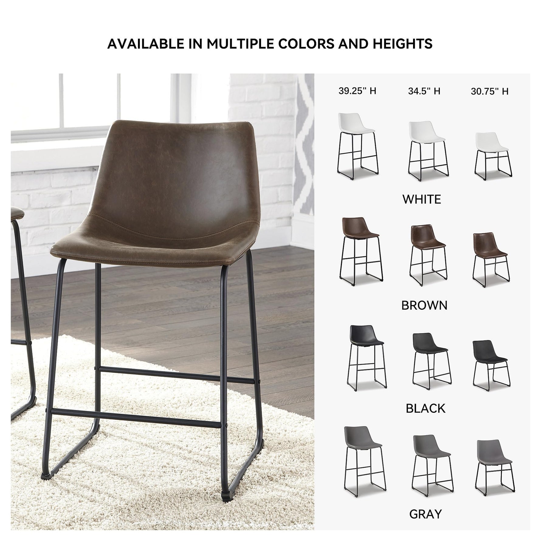 Signature Design by Ashley Centiar 24" Counter Height Modern Bucket Barstool, 2 Count, Black