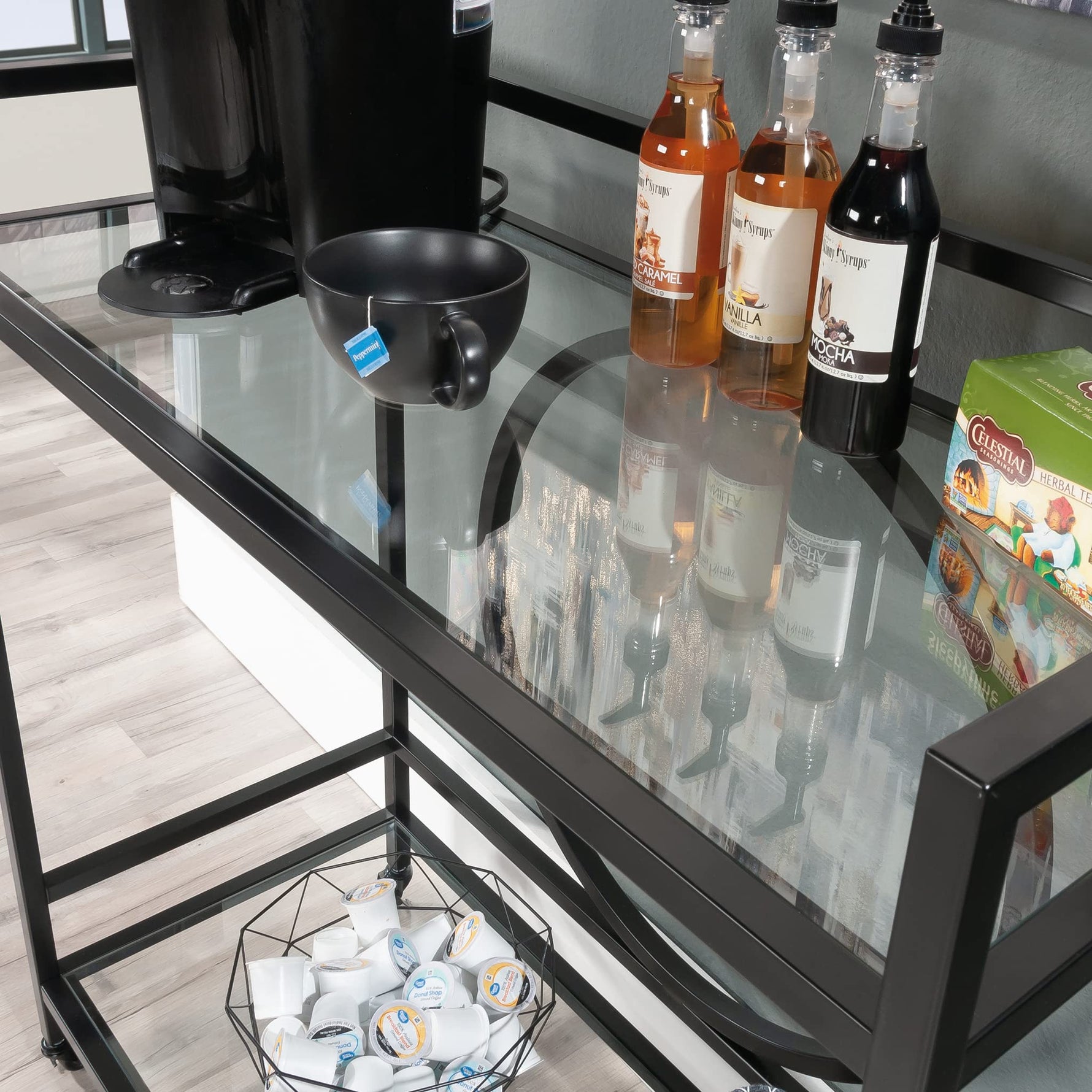 Sauder International Lux Bar Cart, Black Finish