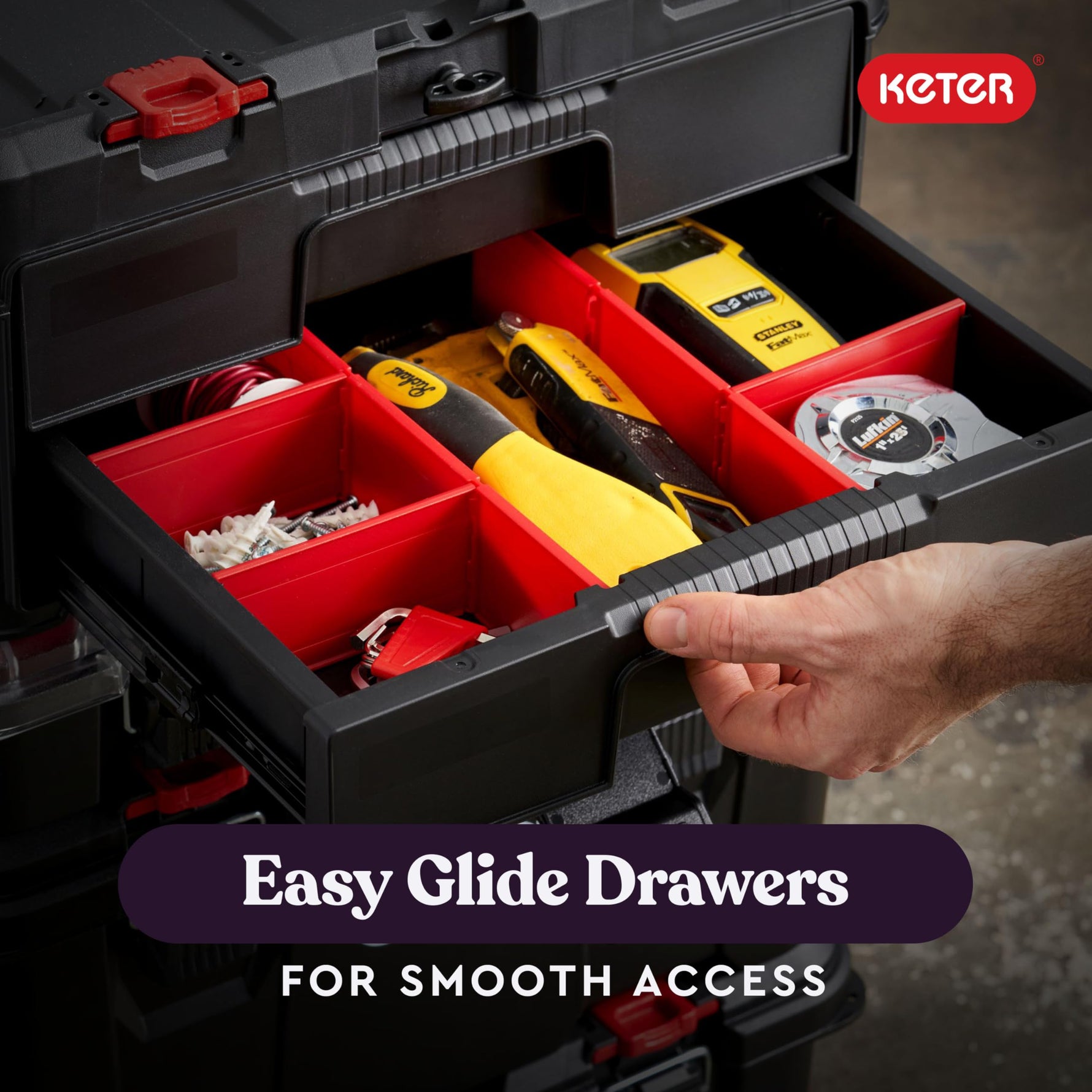 Keter Stack-n-Roll Two Drawer Tool Box for Small Parts and Power Tool Accessories, Fits Keter Modular Tool Storage System